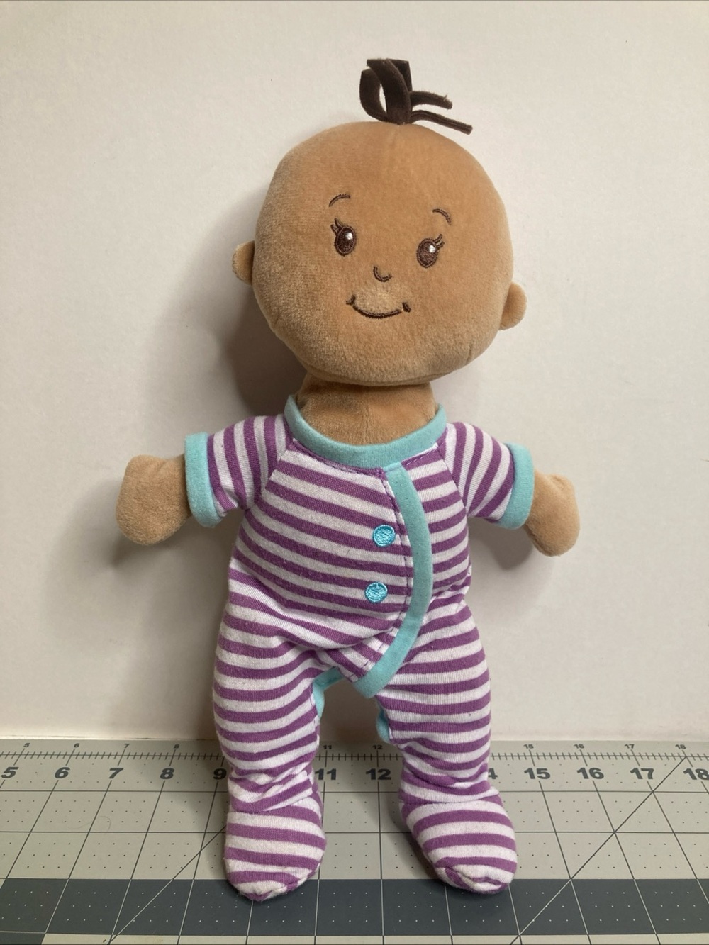 Manhattan Toy Wee Baby Stella Brown 12" Soft Baby Doll Purple Stripped Pjs